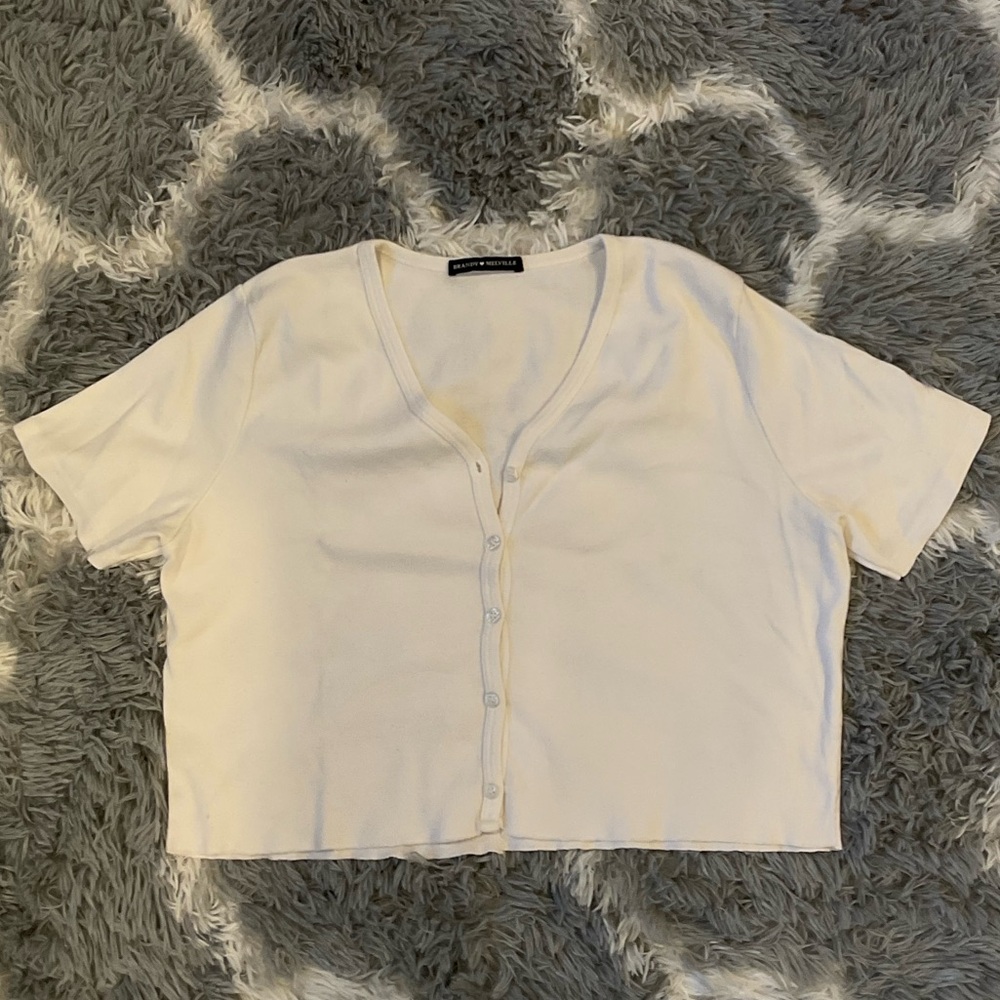 Brandy Melville White Short Sleeve Button-Down Shirt